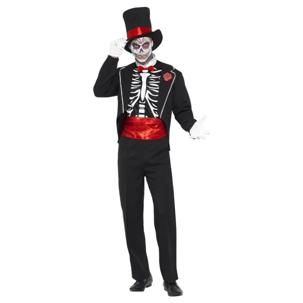 Smiffys Mens Day Of The Dead Costume Set / Black/White/Red
